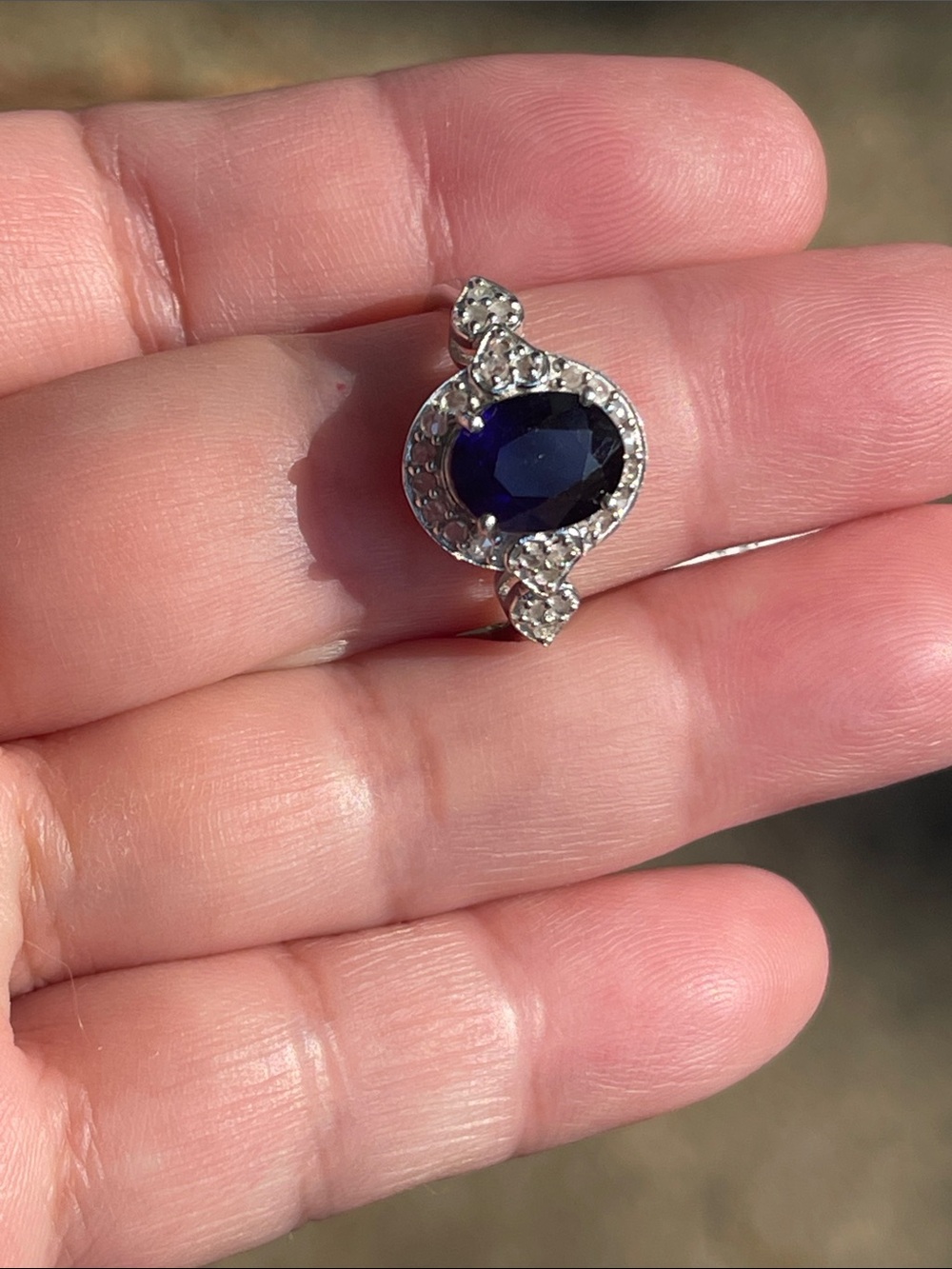 Natura Blue Sapphire & Diamond Ring 925 Sterling Silver Size 7